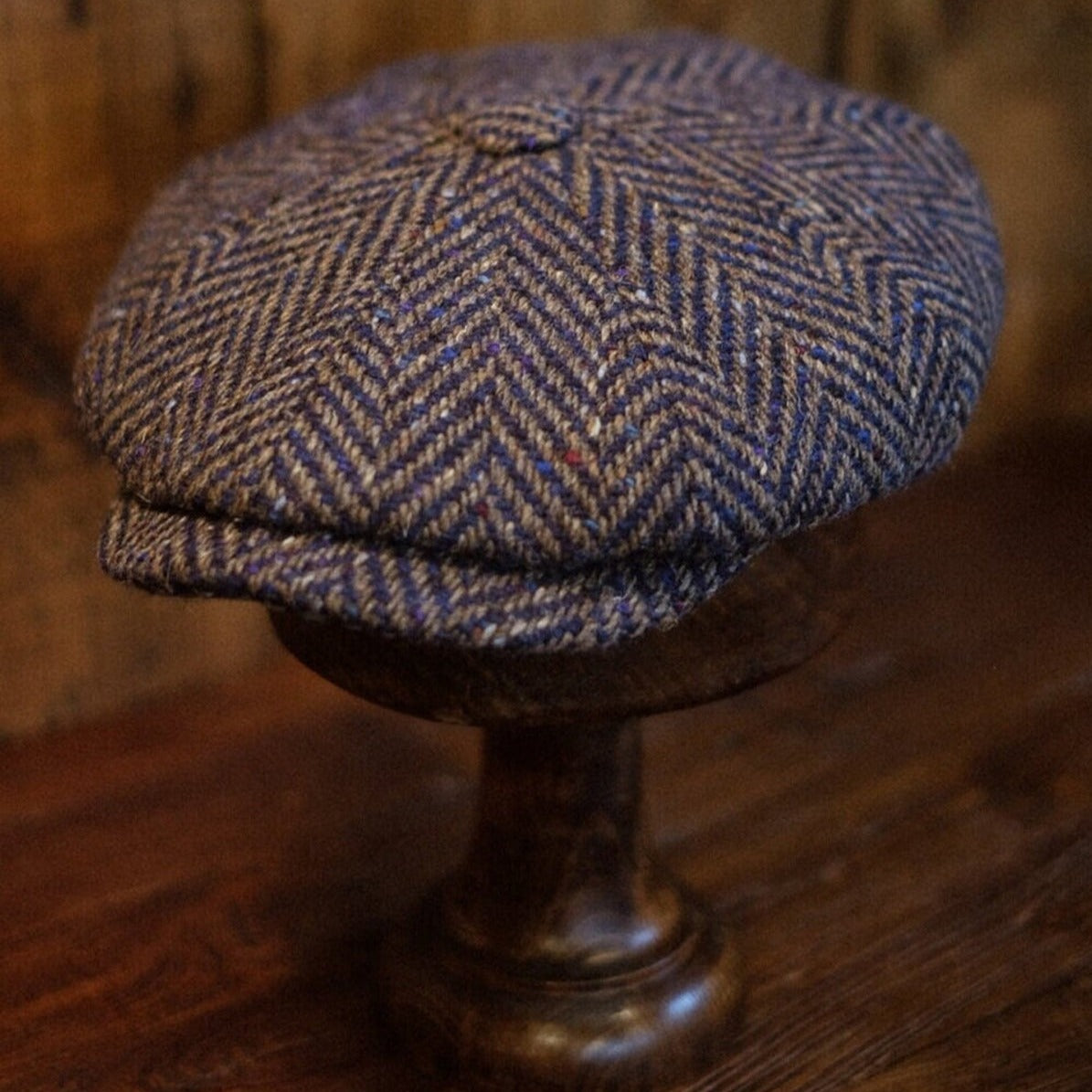Eight Piece Navy Herringbone Newsboy Cap - Image 4