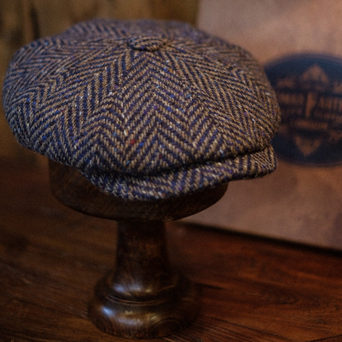 Eight Piece Navy Herringbone Newsboy Cap - Image 7