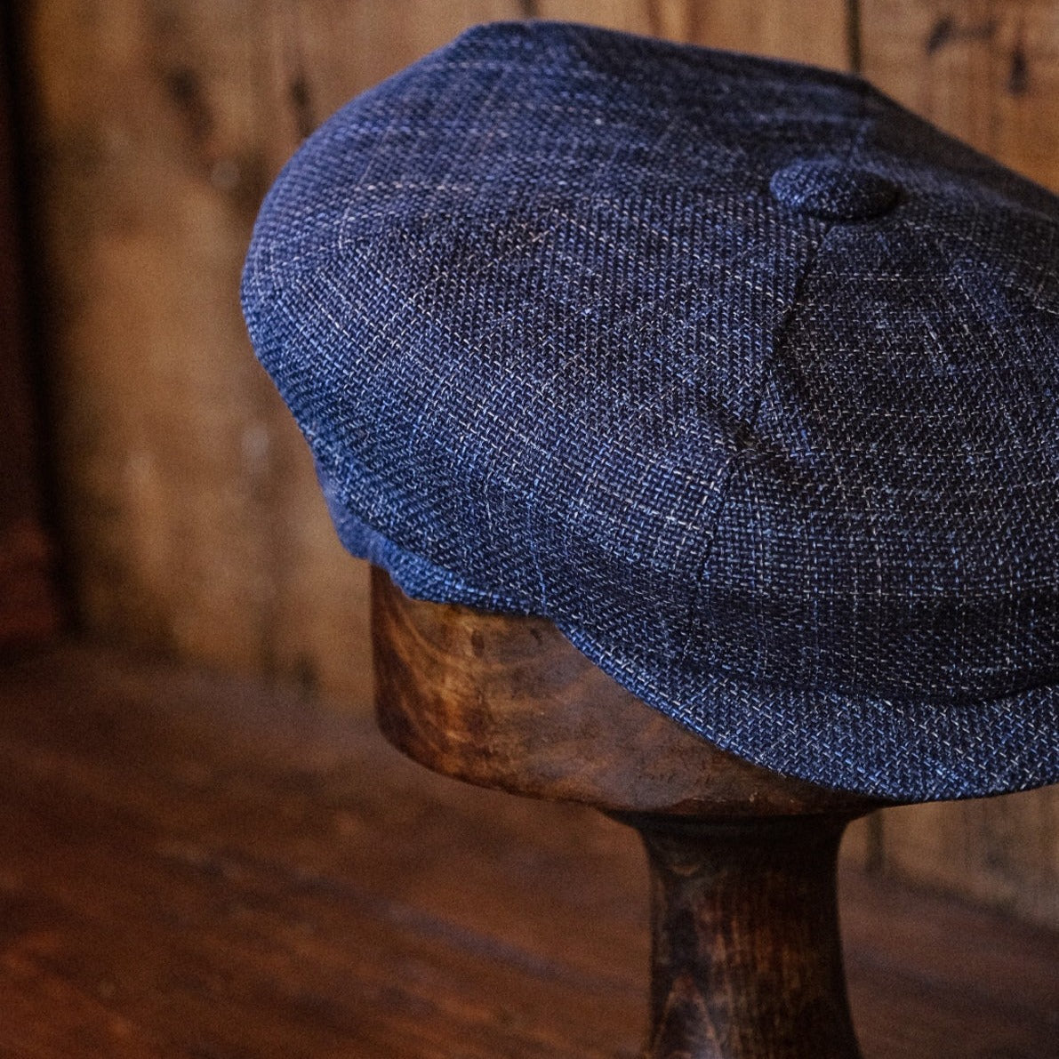 Eight Piece Navy Hopsack Linen Newsboy Cap - Image 3