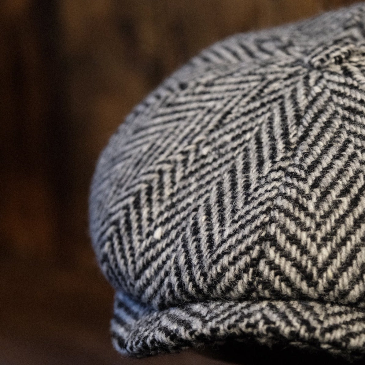 Eight Piece White & Black Herringbone Wool Newsboy Cap - Image 3