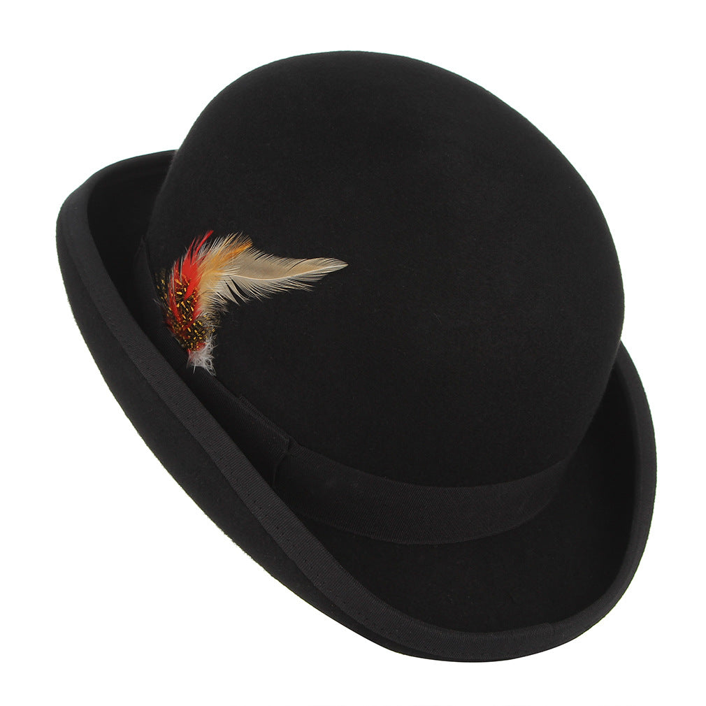 Feather Decorated Black Bowler Hat - Image 4