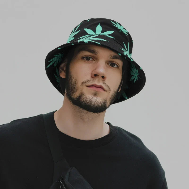 Leaf Print Hip Hop Bucket Hat Sun Hats Cotton - Image 2