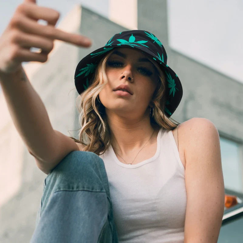 Leaf Print Hip Hop Bucket Hat Sun Hats Cotton - Image 4