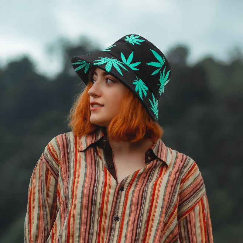 Leaf Print Hip Hop Bucket Hat Sun Hats Cotton - Image 5