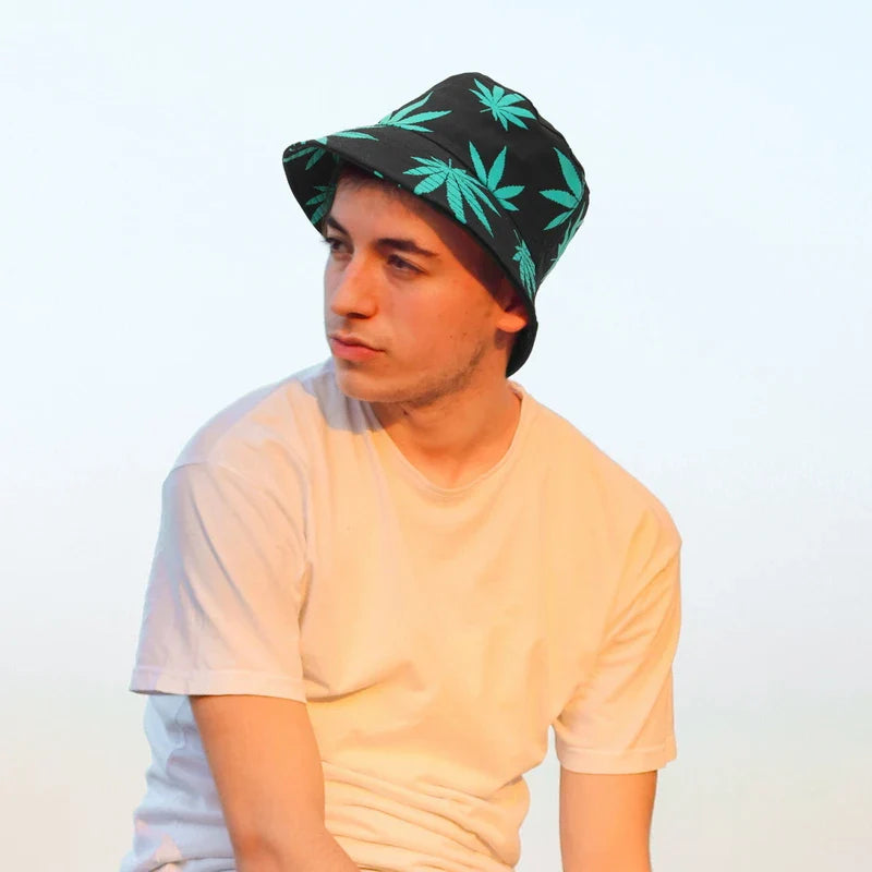Leaf Print Hip Hop Bucket Hat Sun Hats Cotton - Image 3