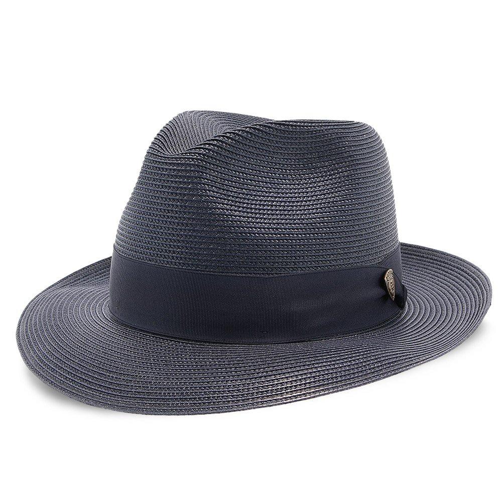 Navy Blue Straw Fedora Hat - Image 5