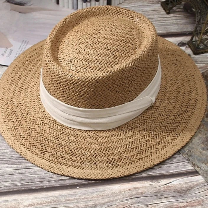 Ring Top Straw Hat Sun Protection Beach Hat with Flat Top Design - Image 4
