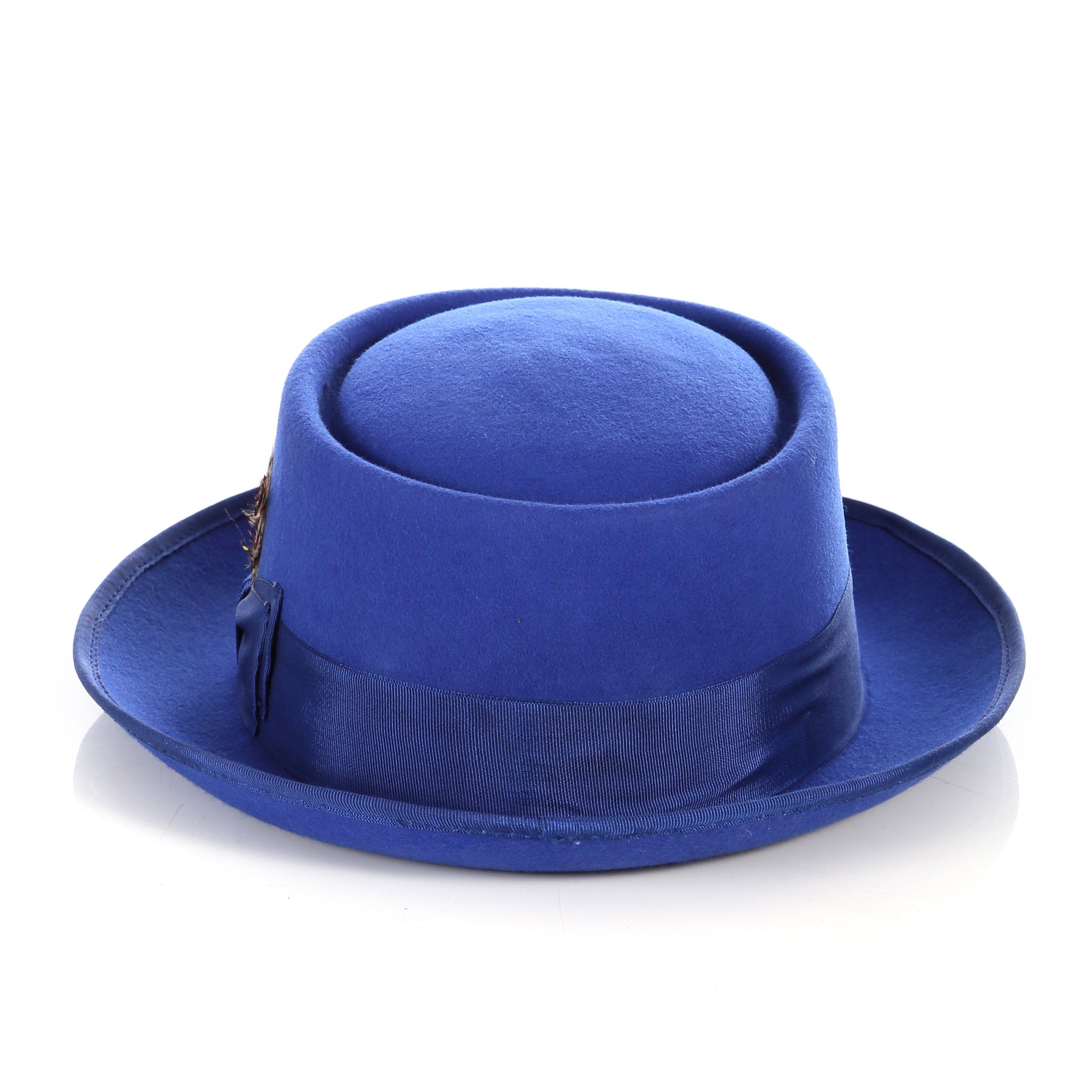 Royal Blue Wool Felt Pork Pie Hat - Image 4