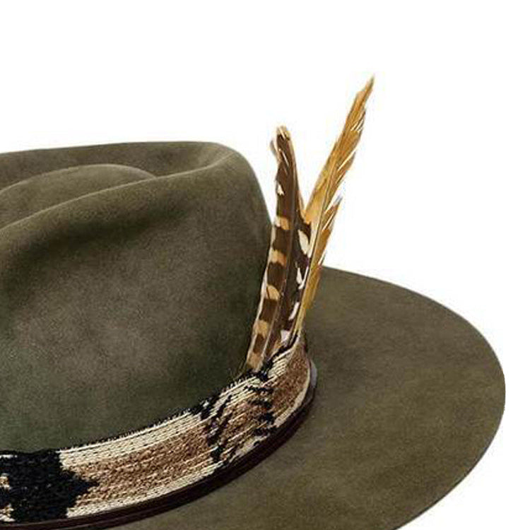 Rustic Rebel with Short Brim Green Color 2 Feathers Unique Band Loop - Image 3