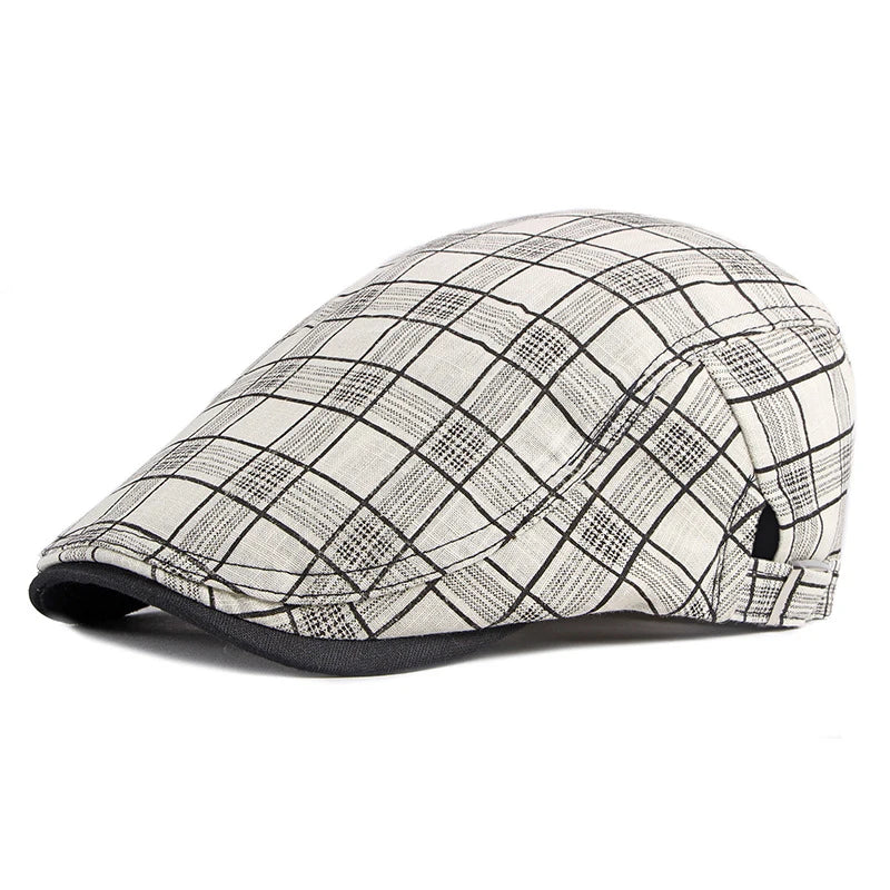 Spring Summer Plaid Thin Breathable Cotton Forward Flat Cap - Image 8