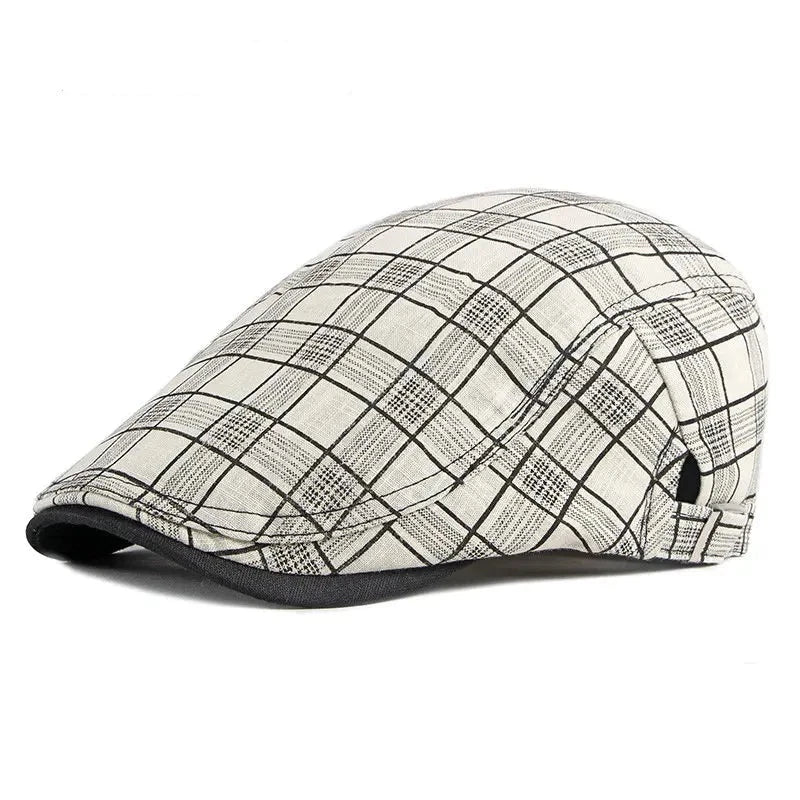 Spring Summer Plaid Thin Breathable Cotton Forward Flat Cap - Image 4