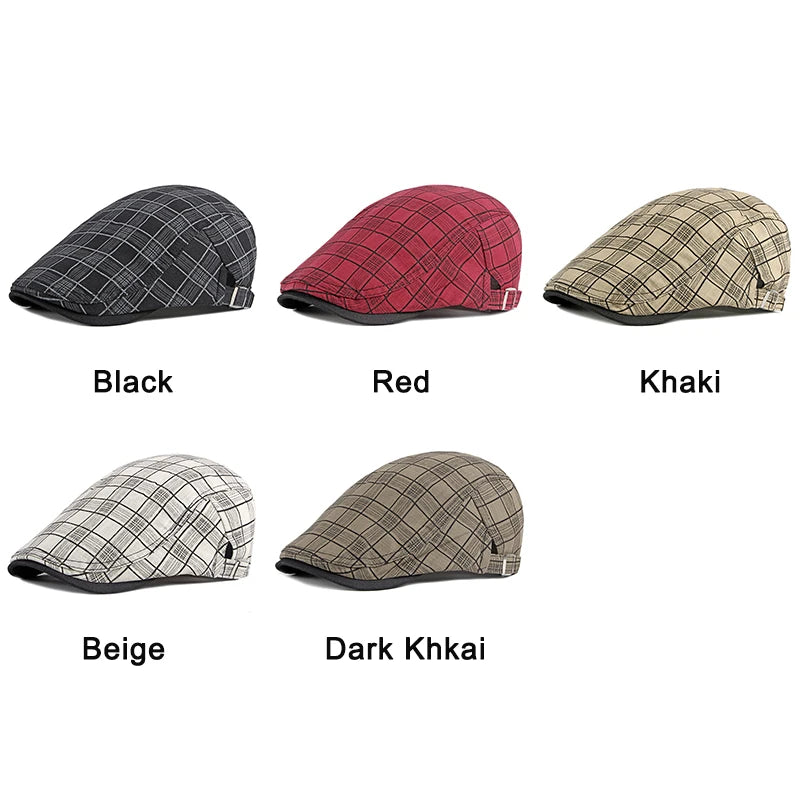 Spring Summer Plaid Thin Breathable Cotton Forward Flat Cap - Image 6