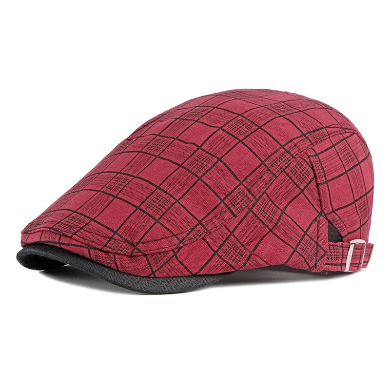 Spring Summer Plaid Thin Breathable Cotton Forward Flat Cap - Image 2