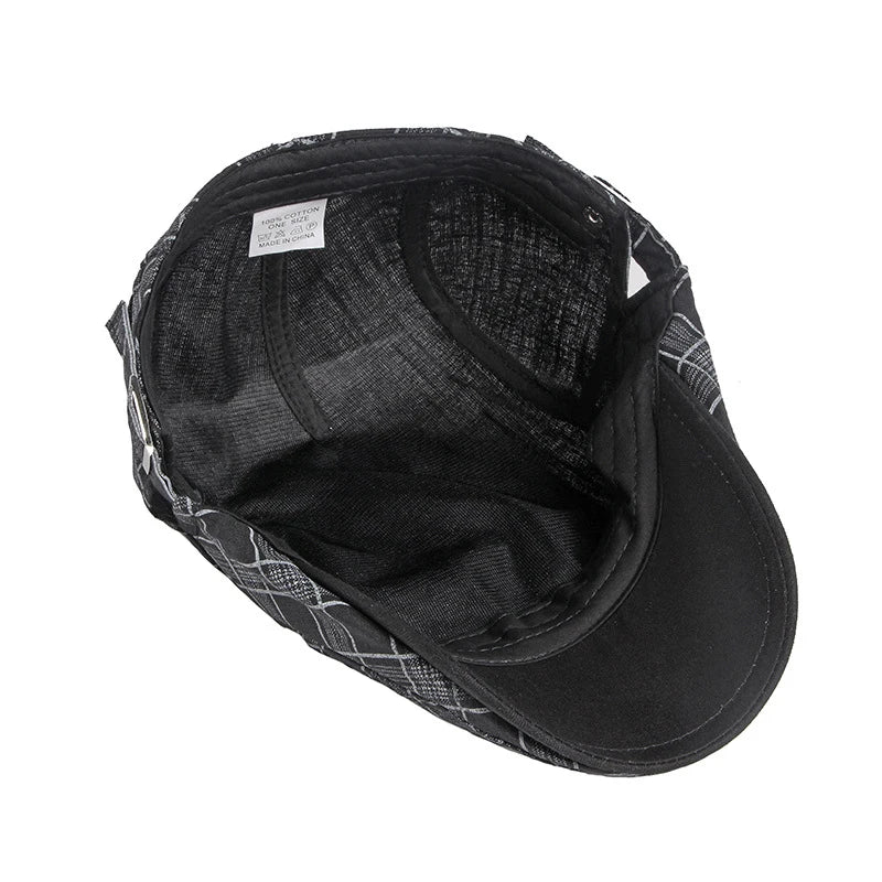 Spring Summer Plaid Thin Breathable Cotton Forward Flat Cap - Image 5
