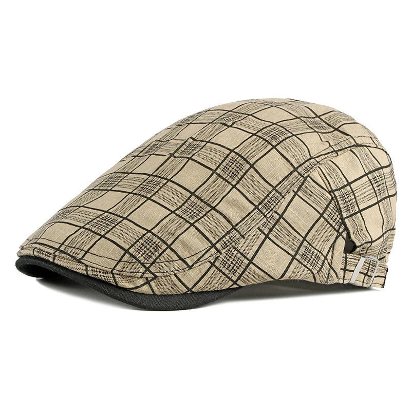 Spring Summer Plaid Thin Breathable Cotton Forward Flat Cap - Image 3