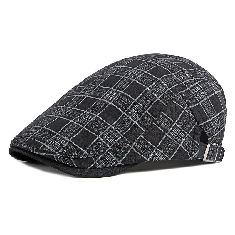 Spring Summer Plaid Thin Breathable Cotton Forward Flat Cap - Image 7