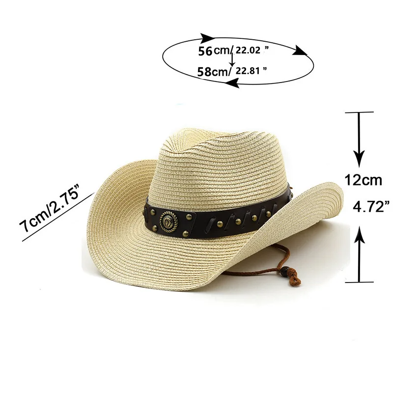 Straw Western Cowboy Hat Wide Brim - Image 11