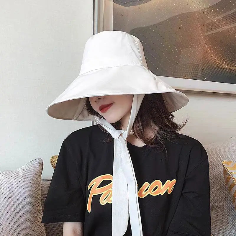 Tie Bucket Hat Foldable UV Cotton Sun Hat - Image 2