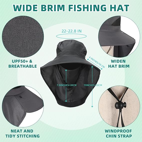 Unisex Adjustable Large Brim Face Neck Cover Waterproof Boonie Hat - Image 2