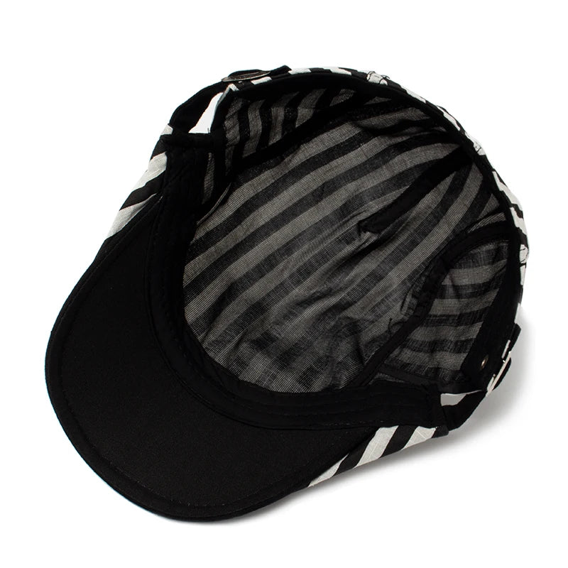 Vintage Stripes Plaid Cotton Visor Flat Cap - Image 16