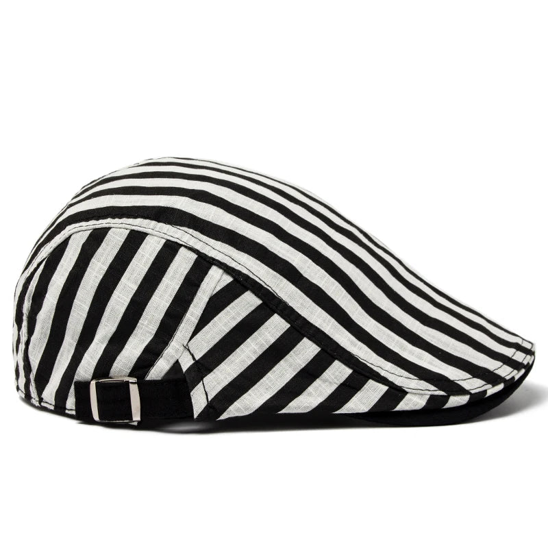Vintage Stripes Plaid Cotton Visor Flat Cap - Image 12
