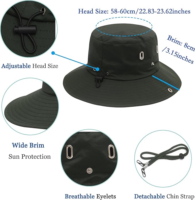 Women Men UPF 50+ Waterproof Wide Brim Fishing Hats - Image 2