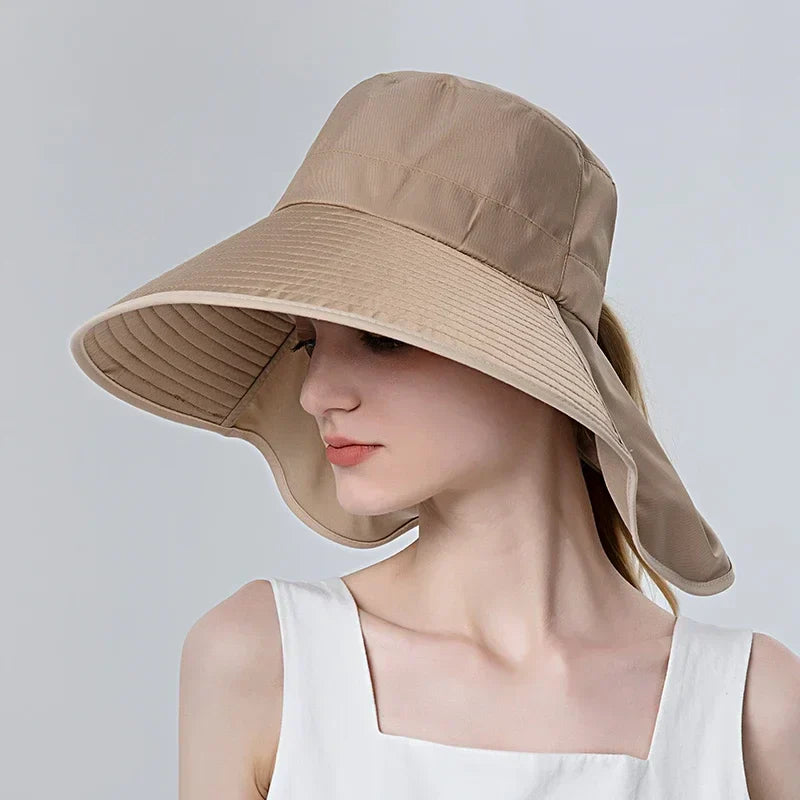 Women Outdoor Neck UV Protection Wide Brim Bucket Hat - Image 4