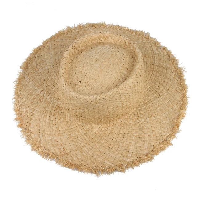 Women's Raffia Straw Sun Visor Hat Wide Brim Panama Style - Image 7