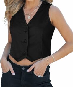 Button Down Waistcoat Denim Vest RI28