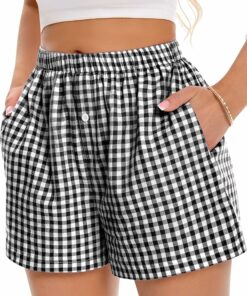 Casual Black Plaid Shorts RI46