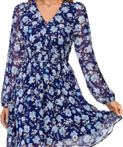 Casual V Neck Chiffon Dress RI45