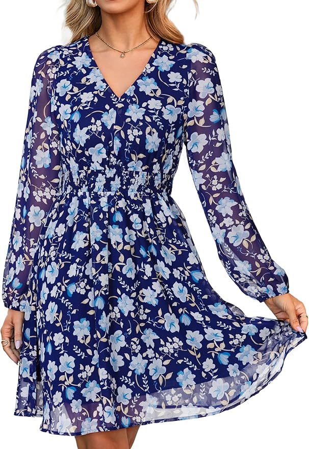 Casual V Neck Chiffon Dress RI45