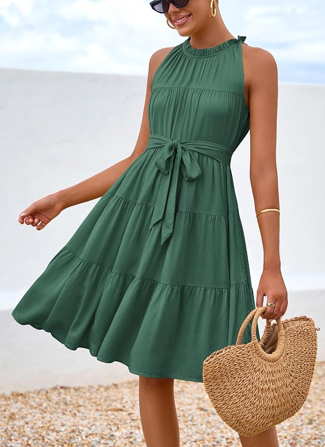 Green Summer Mini Sundress RI39 - Image 2