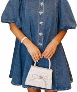 Lapel Collar Babydoll Denim Dress RI24