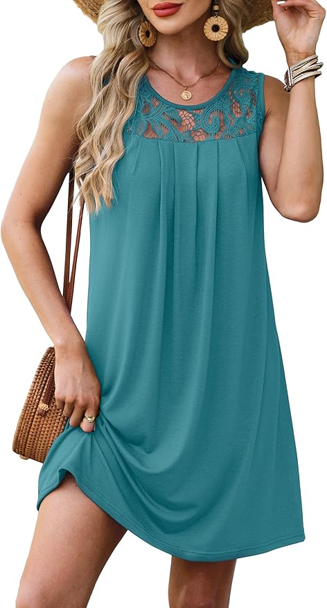 Women Sleeveless Lace Crewneck Sundress RI41 - Image 2
