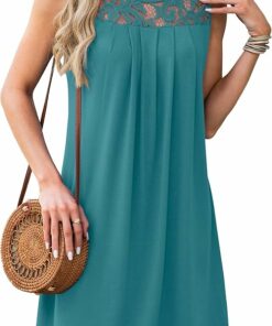 Women Sleeveless Lace Crewneck Sundress RI41