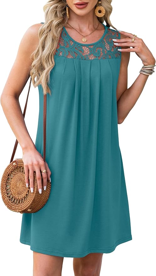 Women Sleeveless Lace Crewneck Sundress RI41