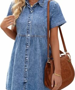 Women's Short Sleeve Denim Dress RI7