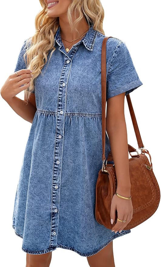 Women's Short Sleeve Denim Dress RI7