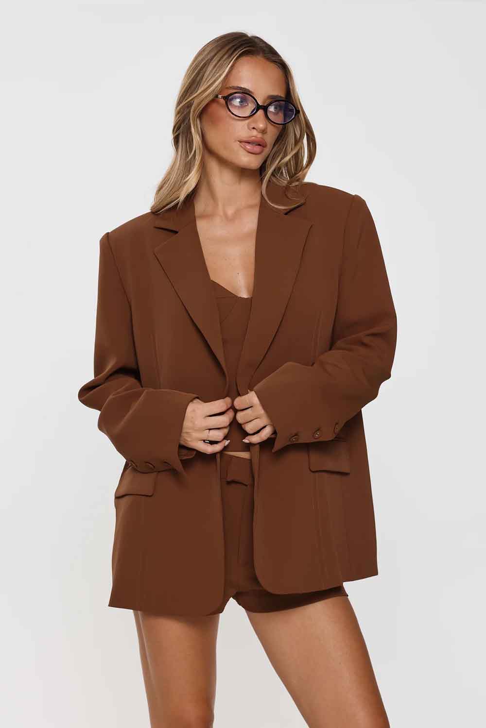 Modern Executive Tailored Blazer Brown Ri07